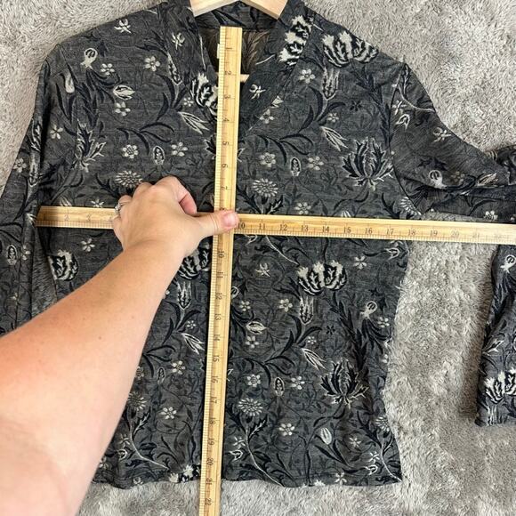 Hanky Panky Gray Floral Jacquard Jacket Full Zip Long Sleeve Top Cardigan M - Picture 8 of 8